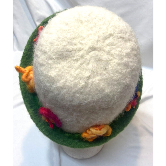 Hand Crafted Felted Wool Hat RAINBOW FLOWERS Bucket Style - Picture 7 of 7